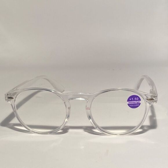 Reading Glasses 1.50 Sleek Sleek Shiny Clear Round NWT - Picture 2 of 8